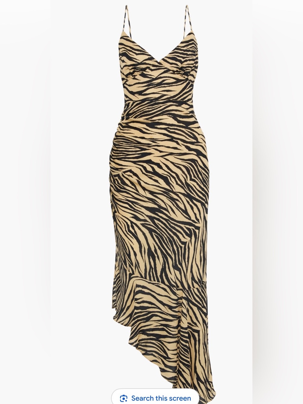 NICHOLAS Zebra Silk Chiffon Asymmetric Ruched Midi Slip Dress NWOT